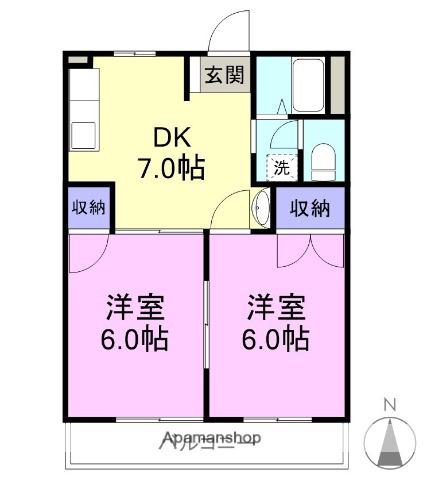 メゾンフジミ(2DK/2階)の間取り写真