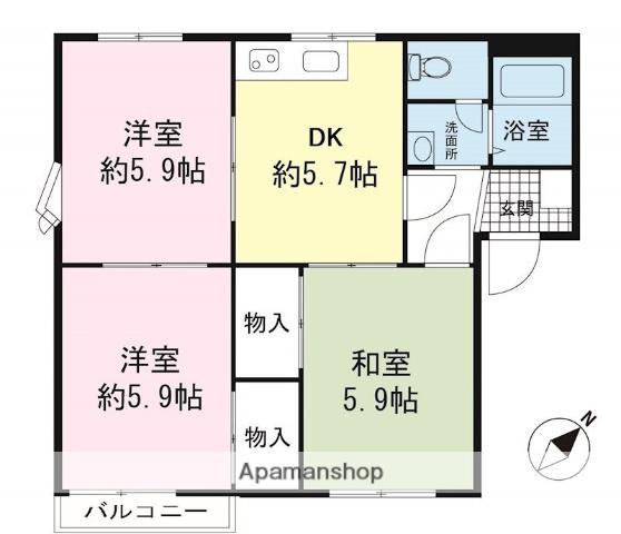 リバーサイド中島(3DK/2階)の間取り写真