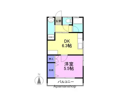 木内アパート(1DK/3階)の間取り写真