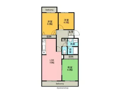 フォンティーヌ小高壱番館(3LDK/1階)の間取り写真