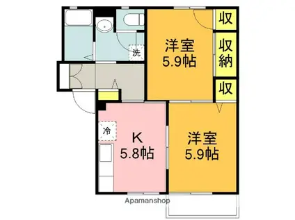 カーサヴェルデ(2K/2階)の間取り写真