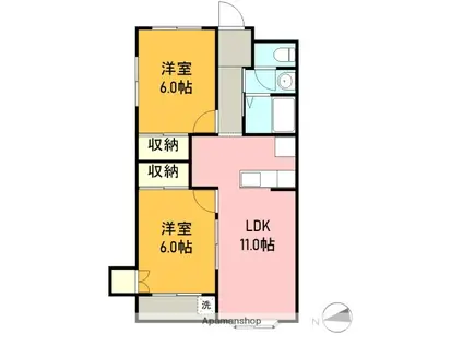 スプレング小林(2LDK/3階)の間取り写真