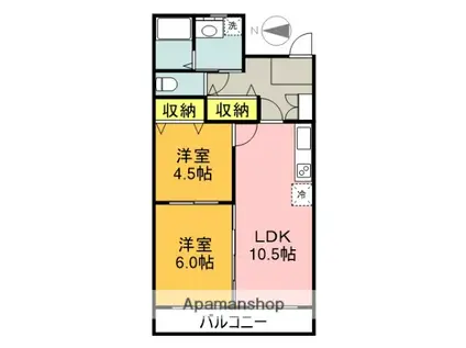 ウィスタリア5(2LDK/4階)の間取り写真