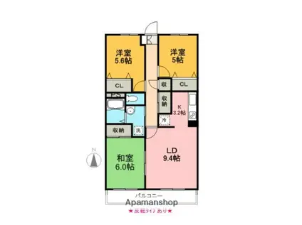 メゾンドゥマレーラ(3LDK/2階)の間取り写真