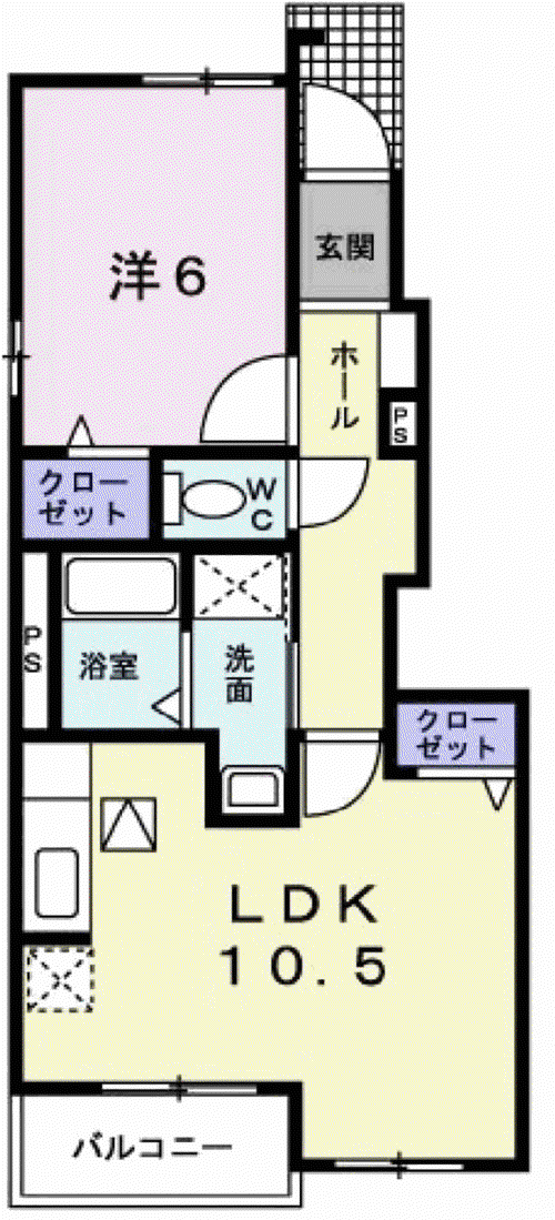 エリアント Ⅰ(1LDK/1階)の間取り写真