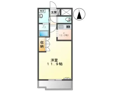α E (1K/2階)の間取り写真