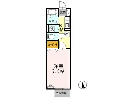 フローラA(1K/1階)の間取り写真