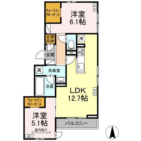 D-CRINUM 竹原(2LDK/3階)の間取り写真
