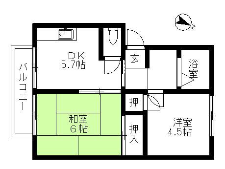 フィオーレⅠ(2LDK/2階)の間取り写真