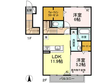 東海道本線 西焼津駅 徒歩9分 2階建 築7年(2LDK/2階)の間取り写真