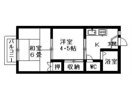ソシアⅡ(2K/1階)の間取り写真