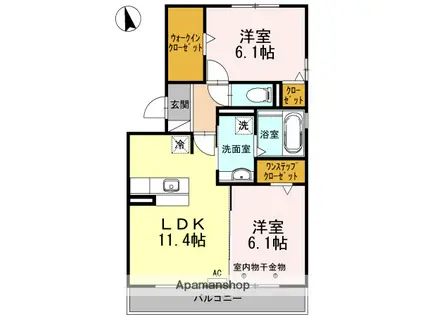 ポルトボヌールB(2LDK/2階)の間取り写真