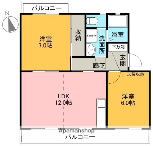 コーポラス須津川(2LDK/2階)の間取り写真