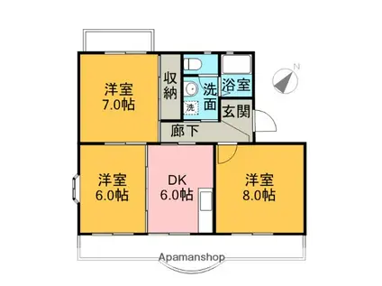 サンハイツ若の宮(3DK/2階)の間取り写真