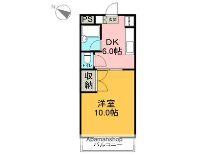 カーサカジマⅠ(1DK/4階)の間取り写真