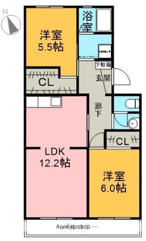 コーポラス宮崎Ⅰ(2LDK/2階)の間取り写真