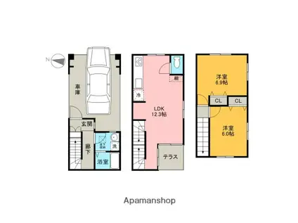 身延線 入山瀬駅 徒歩10分 2階建 築17年(2LDK)の間取り写真