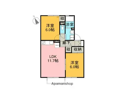 フローラヴェルテ・バーケリア(2LDK/1階)の間取り写真