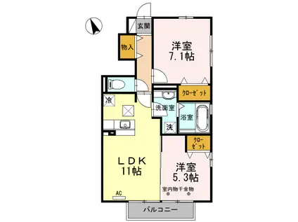 プランドール(2LDK/1階)の間取り写真