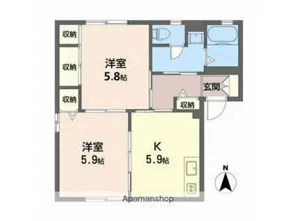 ディアス市川(1LDK/1階)の間取り写真