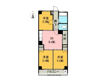 吉原パレスマンション(3DK/1階)の間取り写真