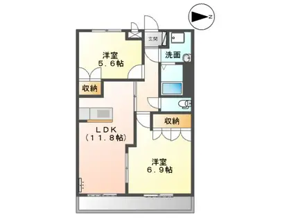 フラターニティーU(2LDK/1階)の間取り写真