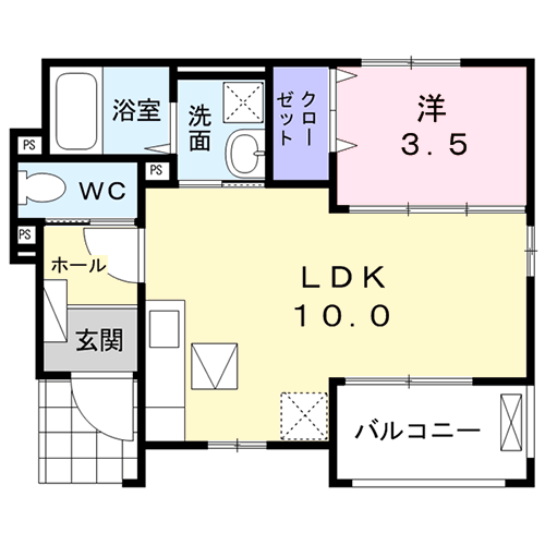 モダンハウス・ケー Ⅰ(1LDK/1階)の間取り写真