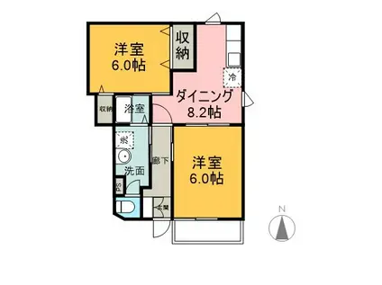 アンソレイエⅠ(2DK/1階)の間取り写真