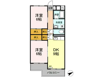 グランドゥール21(2DK/2階)の間取り写真