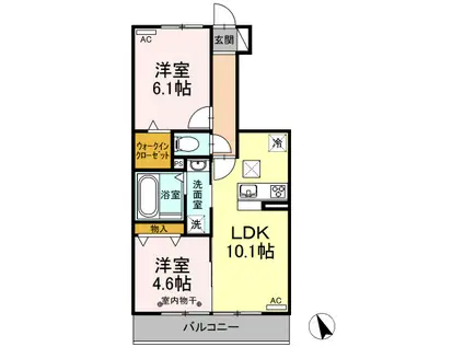 ハイム ルーエ厚原東/アクシス厚原 ハイム ルーエ厚原東 A(2LDK/1階)の間取り写真