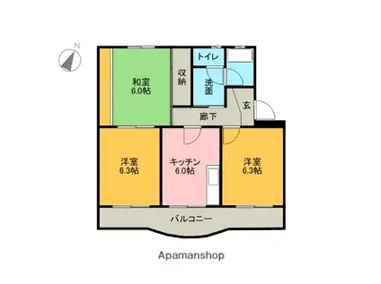 ファミールトマト(3DK/1階)の間取り写真