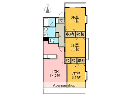 Kグラシア(3LDK/4階)の間取り写真