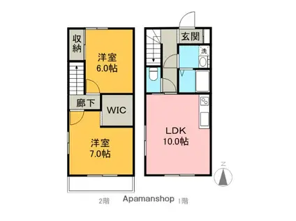 カーサ西町(2LDK/1階)の間取り写真