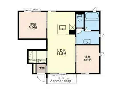 クラヴィエ デュオB(2LDK/1階)の間取り写真