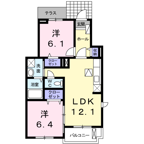 プリムローズKⅢ(2LDK/1階)の間取り写真