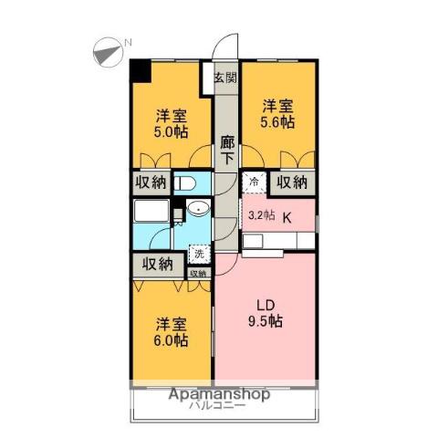 レナジア大岡(3LDK/1階)の間取り写真