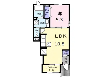 フェリーチェB(1LDK/1階)の間取り写真