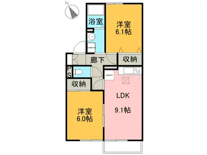 フローラヴェルテ・レリア(2LDK/1階)の間取り写真