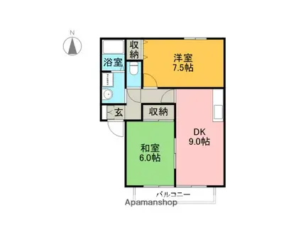 ドミール西平B(2DK/1階)の間取り写真