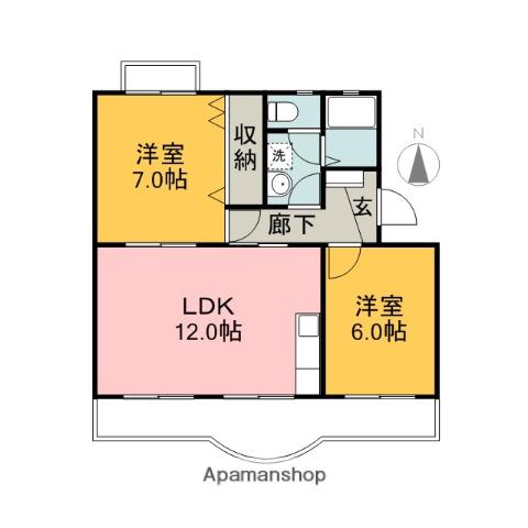 ベルエアー(2LDK/2階)の間取り写真