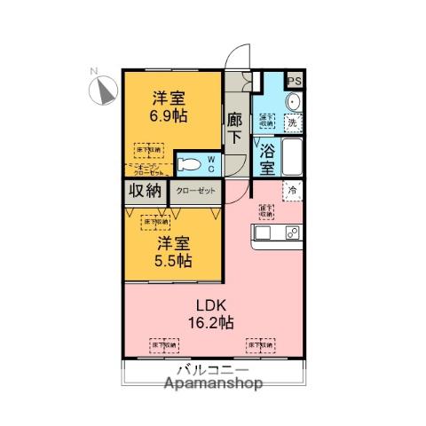 ルネス西武 2(2LDK/2階)の間取り写真