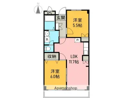 ルシェンテ瓜島(2LDK/1階)の間取り写真