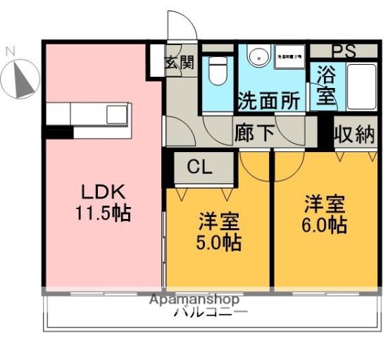 エスポワールかじま(2LDK/1階)の間取り写真