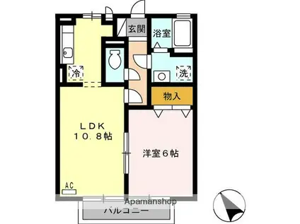 ソレイユ長沢Ⅰ(1LDK/2階)の間取り写真