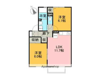 フローラヴェルテ カトレア(2LDK/1階)の間取り写真