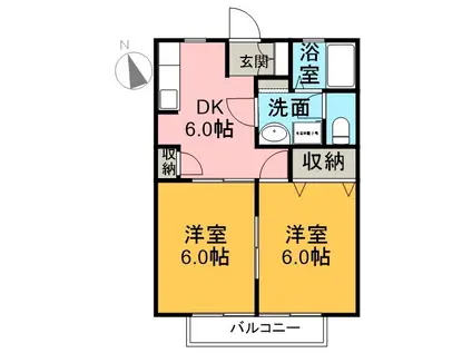 コーポヤマロクⅡ(2DK/2階)の間取り写真