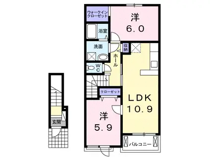 ケー・ビーアイⅠ(2LDK/2階)の間取り写真