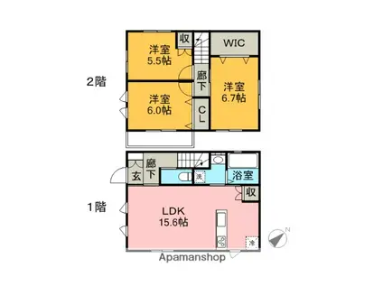 身延線 富士宮駅 バス乗車時間:16分 鉄工団地入口バス停で下車 徒歩7分 2階建 築10年(3LDK)の間取り写真
