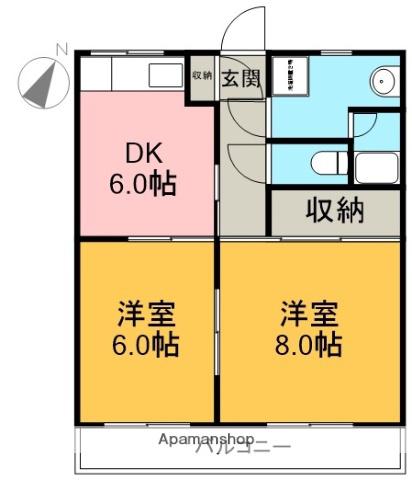 グランディアⅡ(2DK/3階)の間取り写真
