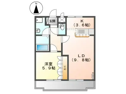 オリエンタル旭(1LDK/2階)の間取り写真